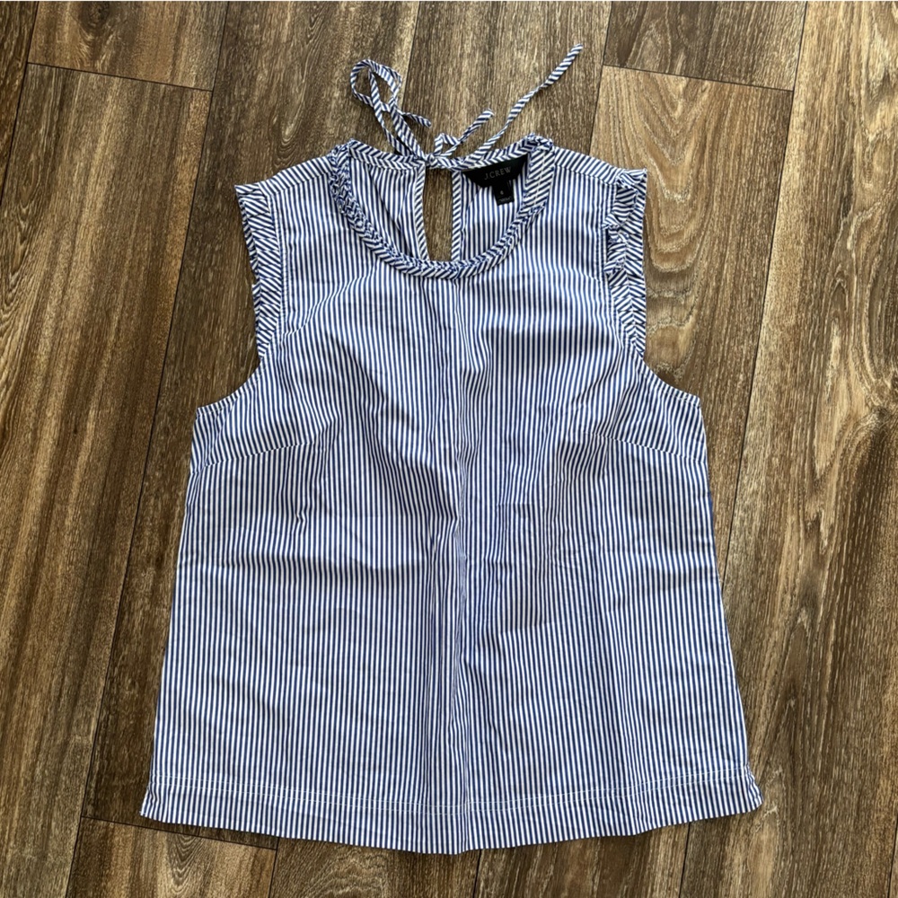 J. Crew Blue and White Striped Tie-Back Top